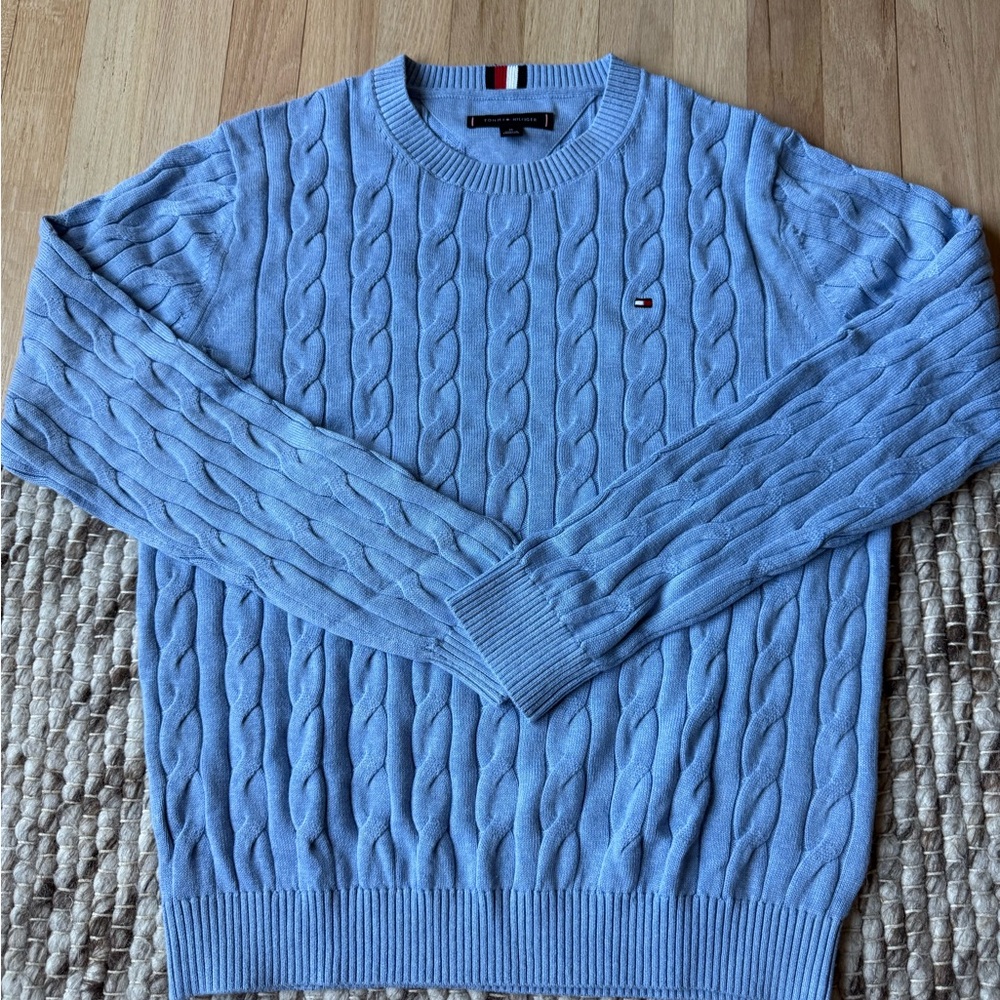 Tommy Hilfiger Light Blue Cable Knit Crewneck Sweater